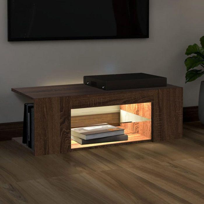 VidaXL Meuble TV avec lumières LED Chêne marron 90x39x30 cm, support tv, armoire média, armoire hifi, unité tv, unité média, 822667
