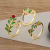 Nidin New Trendy Leaf/Water-drop/Flower Shape Inlaid Green Zircon Open Rings Adjustable For Women Temperament Finger Jewelry