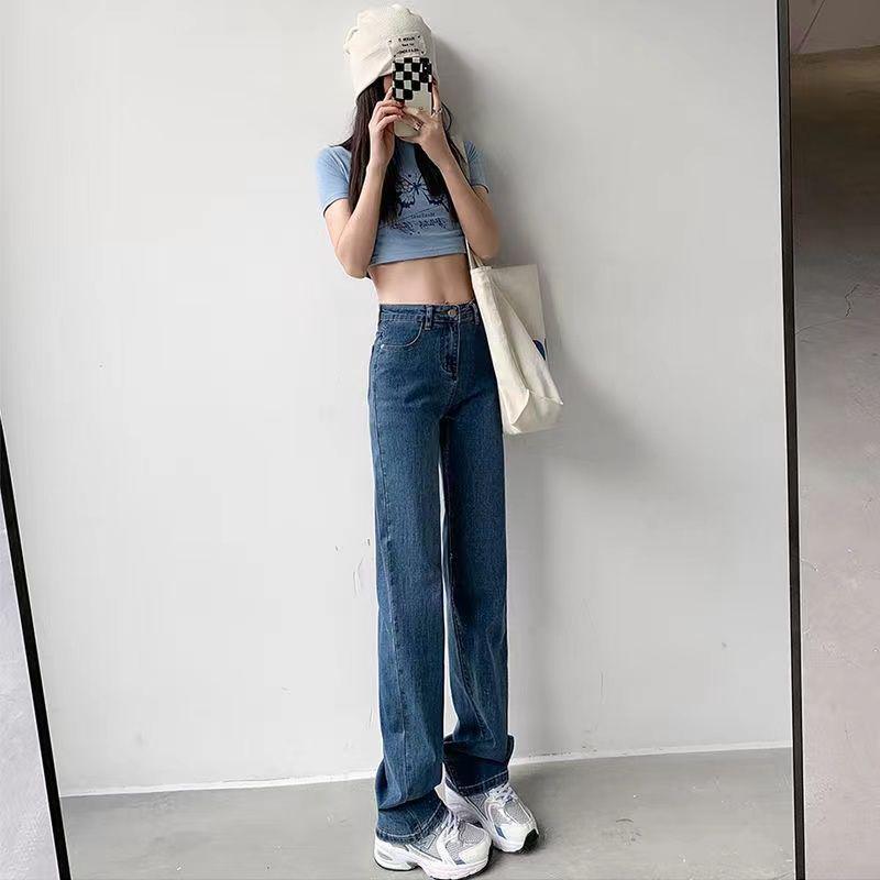 Women's High-Waisted Straight Leg Jeans: Slimming, Body-Shaping, for Petite Frames; Loose, Long-Leg Look, Cropped Student Style.