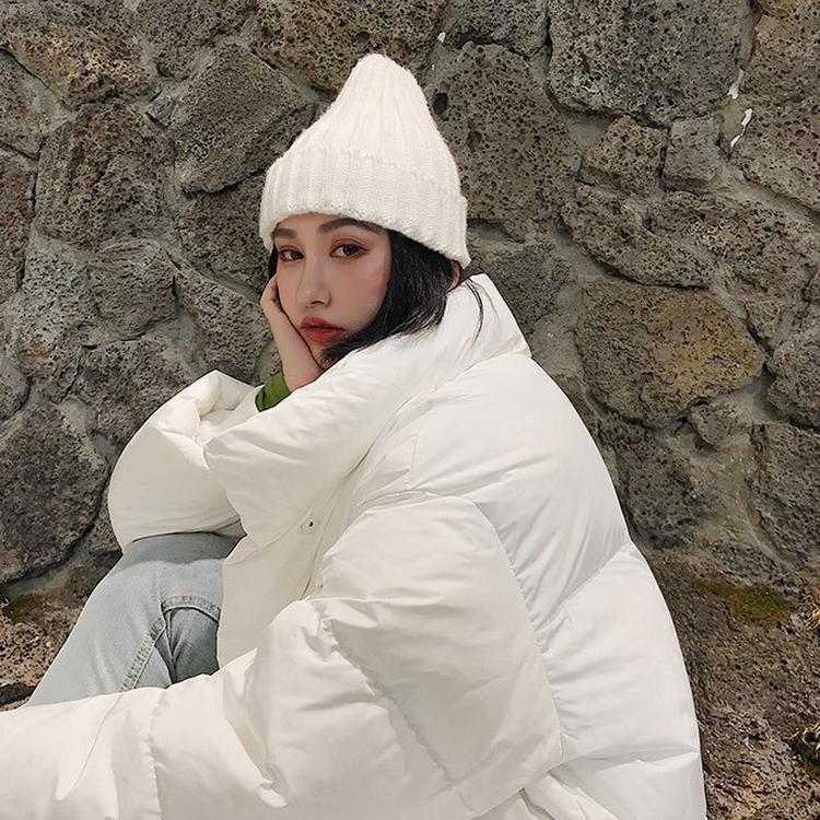Giacca invernale da donna colletto alla coreana solido nero bianco piumino femminile piumino ampio oversize da donna corto