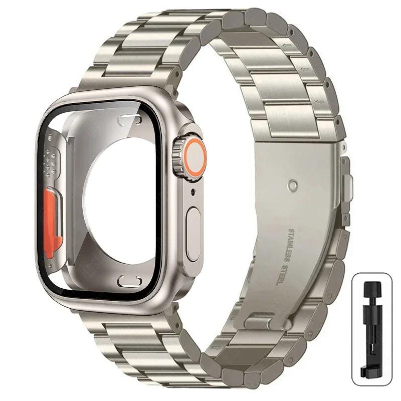 Stainless Steel iWatch Band with Case for Apple Watch band Ultra2 Ultra Series 9 8 7 6 5 4 3 2 1 SE bracelet 42mm 44mm 45mm 49mm