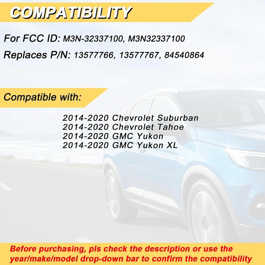 Key Fob Replacement for 2014-2020 Chevrolet Suburban Tahoe & GMC Yukon/Yukon XL Car Keyless Entry Remote Control, M3N-32337100, 6 Buttons
