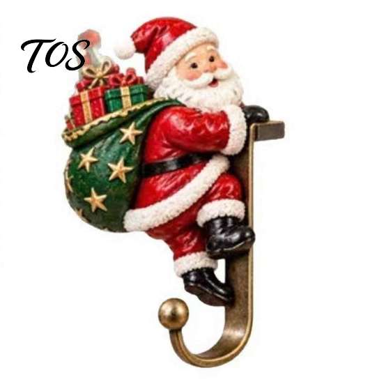 Christmas Stocking Holders for Mantle, Santa Claus/Reindeer/Nutcracker/Red Bird Metal Fireplace Reindeer Hooks Hangers, Farmhouse Rustic Xmas
