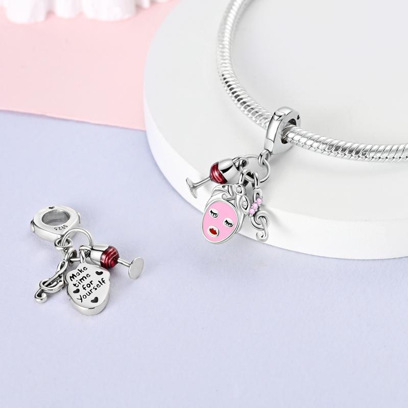 Charms Copper Facial Mask Wine Glass Music Pendants Fit Charms Plata Original Bracelet Beads Women Jewellery Making Diy