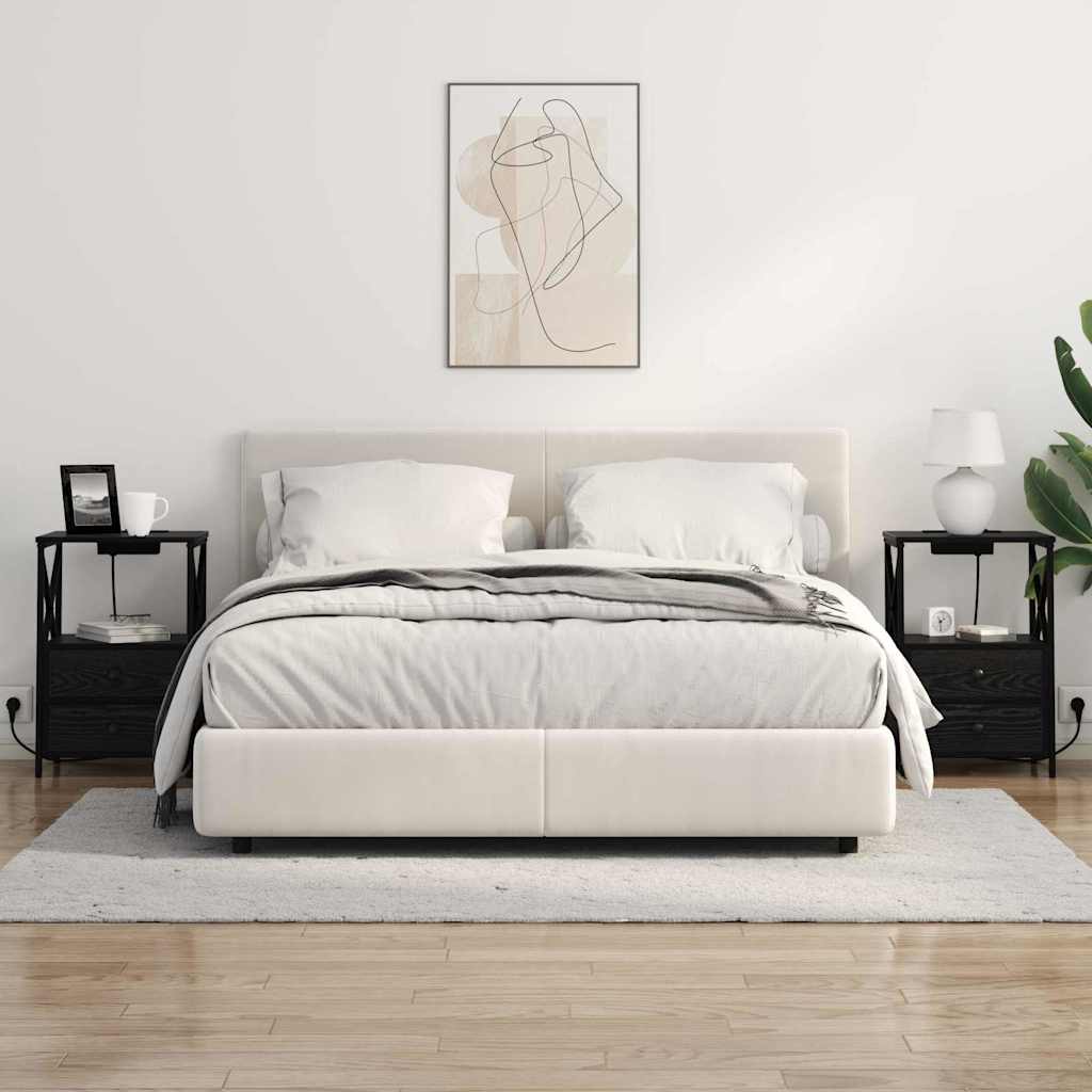 Nightstand Set of 2 Black Oak Effect 40 X 31 X 60 Cm
