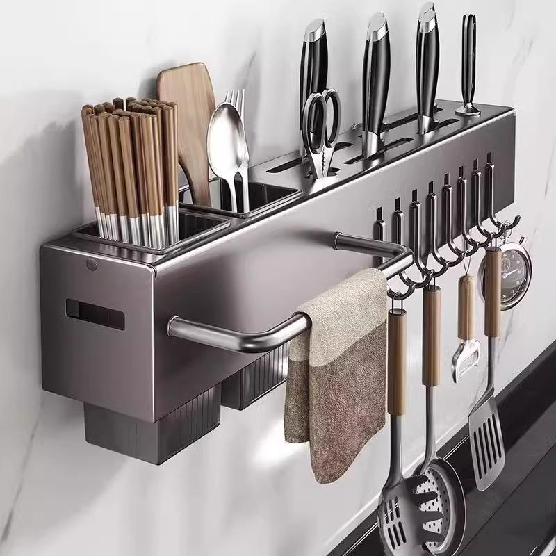 5 Yuan Off: Wall-Mounted Knife & Chopstick Holder - No Drill, Multifunctional Kitchen Storage Rack
