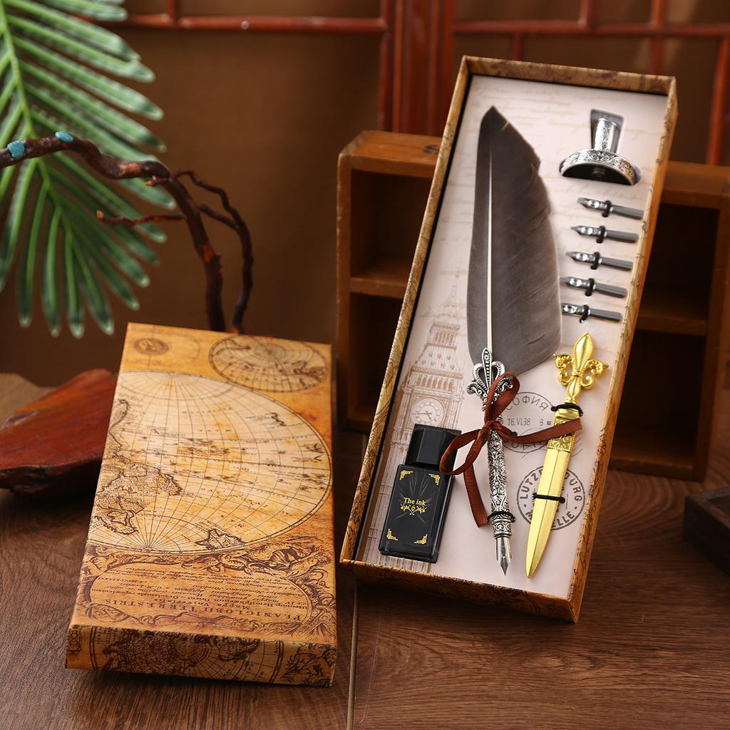 Colored Quill Gift Box Student Birthday Gift Pen Set Gold Dipped Pen Base