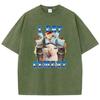 T-Shirt Vintage Gewaschenes Baumwoll-T-Shirt Ich Esse Zement Milch Katze Tier Grafik-T-Shirt Lässige Streetwear Frühling Sommer Herbst