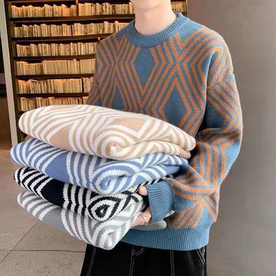 Sweater Men Autumn and Winter New Korean Version of Loose Plaid Pullover Sweater Winter Tide Brand Couple Thick Sweater Coat