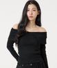 UNKNOWN PLANET Ruffle Boat Neck Long Sleeve Knit Top Black