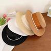 Women Sun Hat Breathable Wide Brim Flat Top French Style Straw Woven Hat with Ribbon Faux Pearls Decoration Summer Outdoor Hat