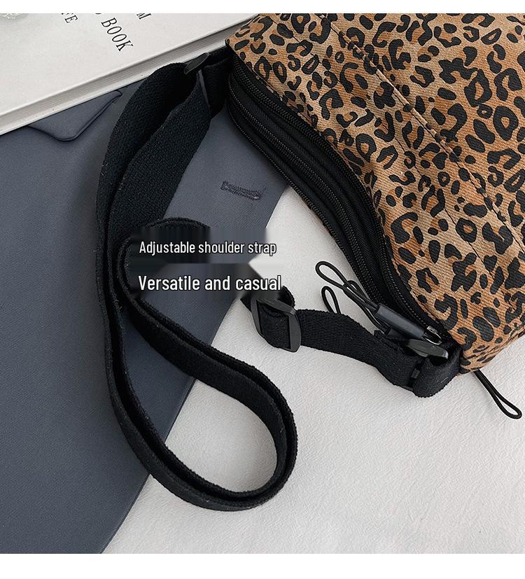 Korean Retro Leopard Print Nylon Small Crossbody Shoulder Bag