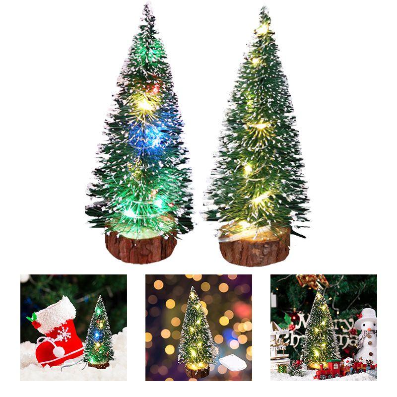 Mini Christmas Cedar Tree With Led Lights Small Pine Table Desk Xmas Home Decor