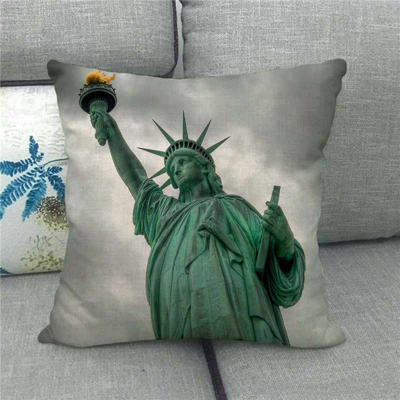 The Statue Of Liberty (Independent And Free) Digital Printing Short Plush Pillow Covers For Sofa Office Cushion Cover Home Goods