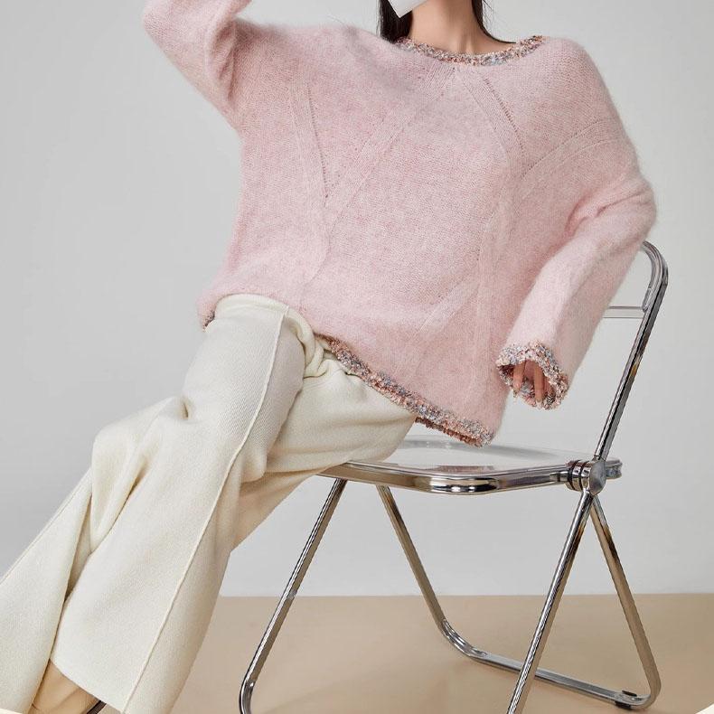 Spring and Autumn New Women's Small Fragrant Knitted Sweater Lazy Style 2025 Pink Temperament Round Neck Hooded Sweater Women's Top
