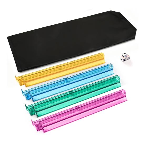 4Pcs Mahjong Rack with Pusher Heavy Duty Portable Multifunctional American Mah Jongg Tile Holder Push Ruler Mahjong Accessories