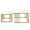 Flieks Square Coffee Table Set of 2, Modern Living Room Table with Marble Veneer, High Gloss Nesting Table with Storage, White and Gold