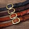 Retro Pleated Trendy Copper Buckle Belt Women'S Genuine Leather First Layer Pure Cowhide Versatile Jeans Belt