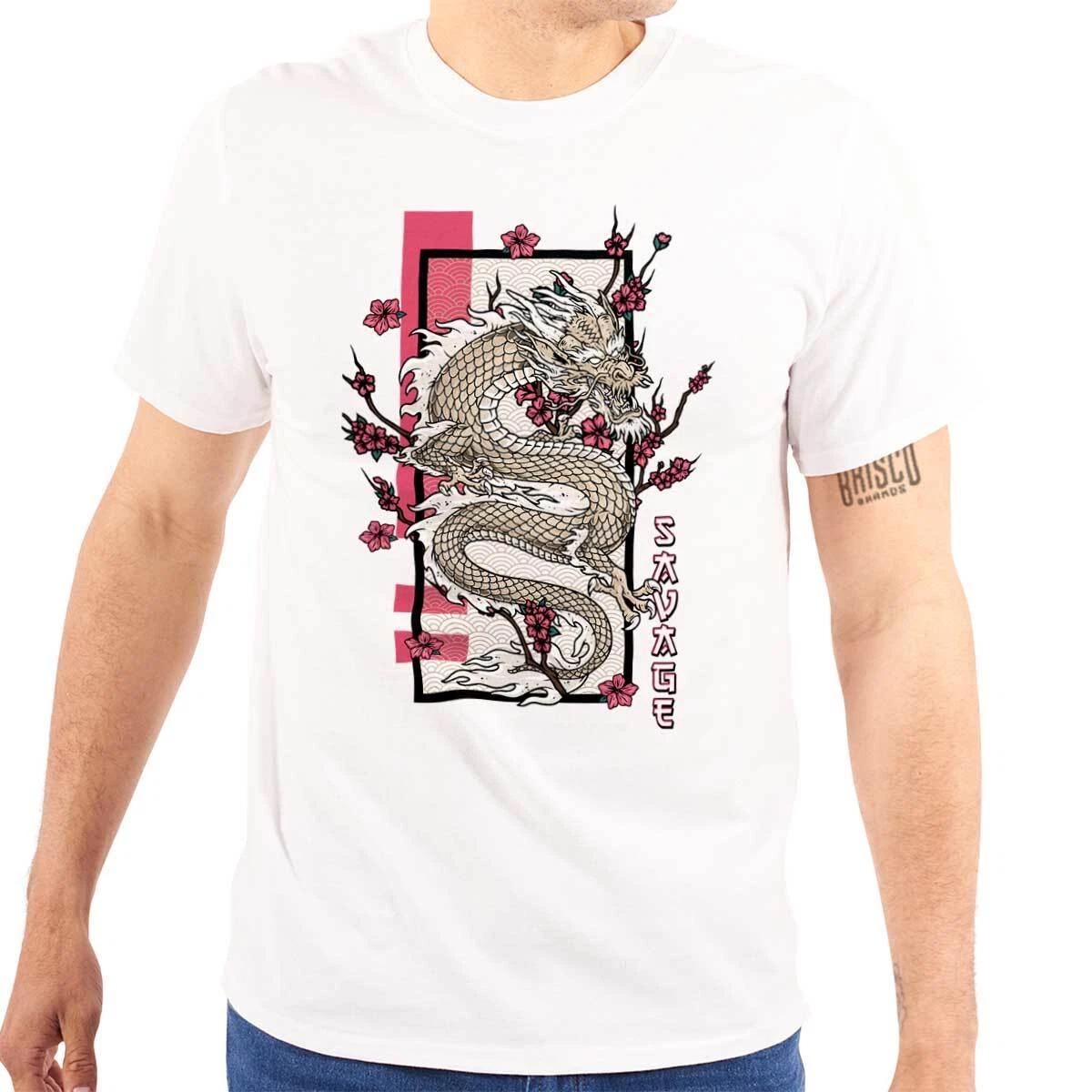 Floral Chinese Dragon Savage Cherry Blossoms Womens or Mens Crewneck T Shirt Tee XXL