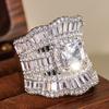 Huitan Luxury Silver Color Ring for Women Party Wedding Engagement Elegant Accessories Inlaid White/Blue CZ Fashion Chic Jewelry
