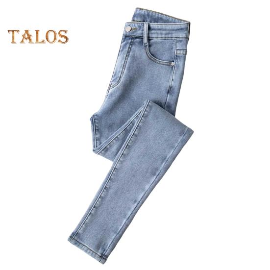 Jeans Invernali da Donna in Peluche a Vita Alta Foderati in Velluto Spesso Slim Fit Pantaloni a Sigaretta Chiusura con Bottone e Cerniera Tasche Pantaloni a Gamba Dritta per Strada e Festa