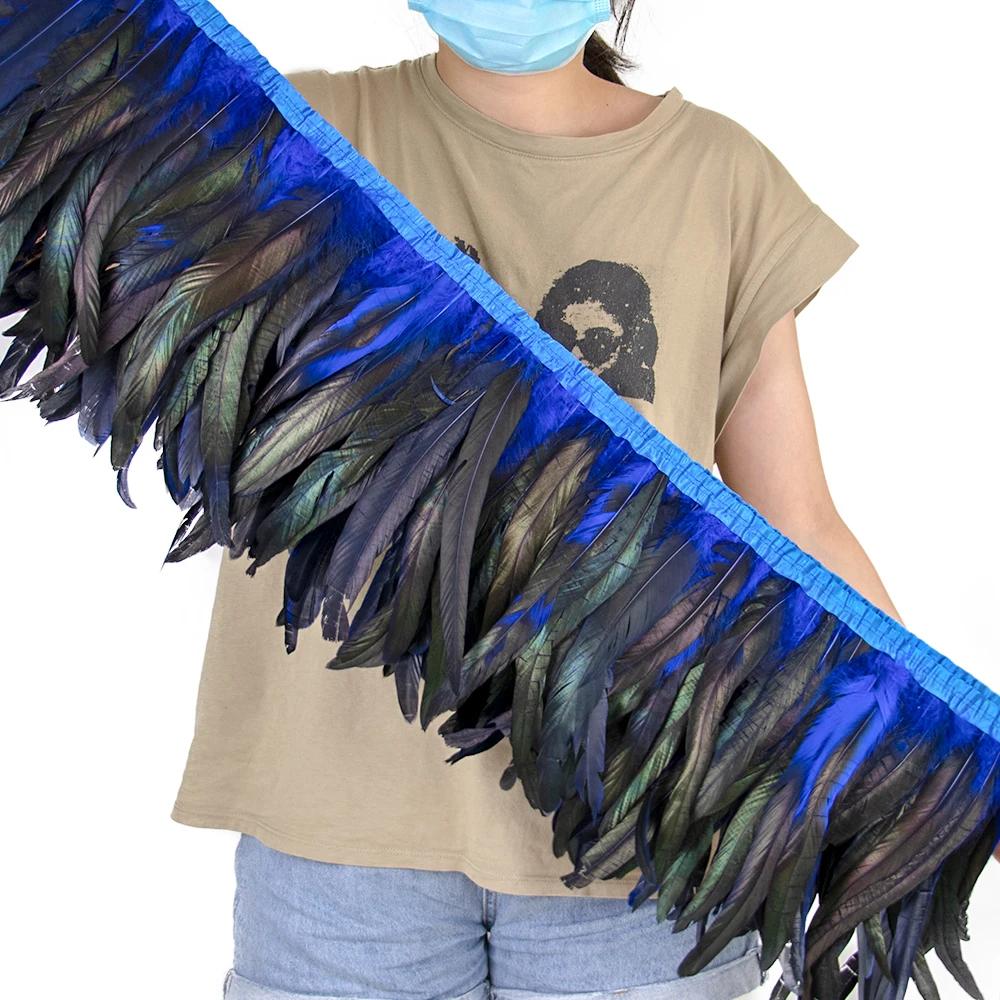 2Meters 25-30CM Rooster Tail Feather Tassel Trim for Wedding Party Dress Handicraft Accessory Cock Plumes Ribbon Chicken Feather
