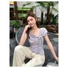 Swing Collar Slanted Shoulder Three-dimensional Bow Short-sleeved T-shirt Women's Summer Irregular Top