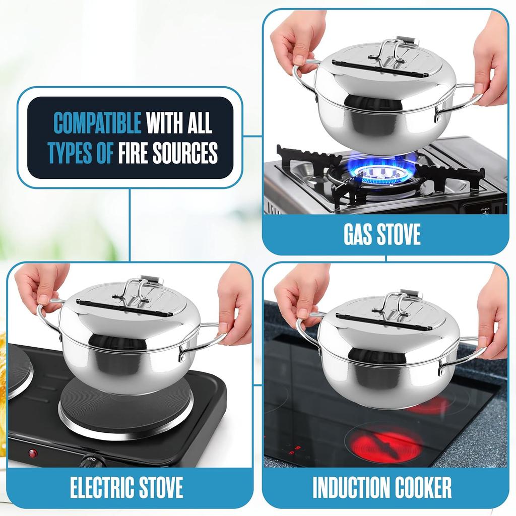 Mini Deep Fryer, Japanese Frying Pot, Stove Top Deep Fryer Pot, Frying Pot with Basket, with Lid, Temperature Gauge,