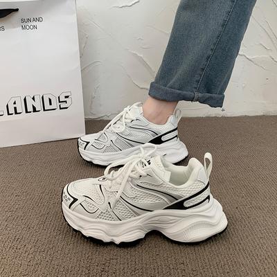 Women's Chunky Jogging Sneakers Brand Design Light Sport Ladies Walking Trainers Youth Students Running Shoes  Black Casual