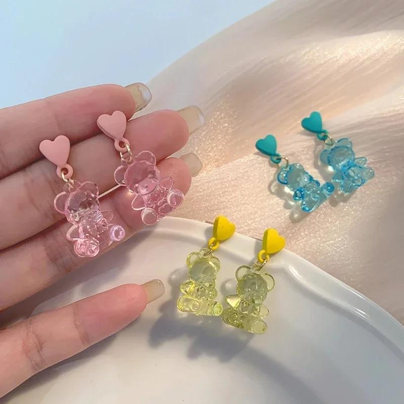 Cute Acrylic Candy Gummy Bear Dangle Earrings for Women Rainbow Bear CZ Hoop Earrings 2022 Korean Fashion Sweet Girl Zircon