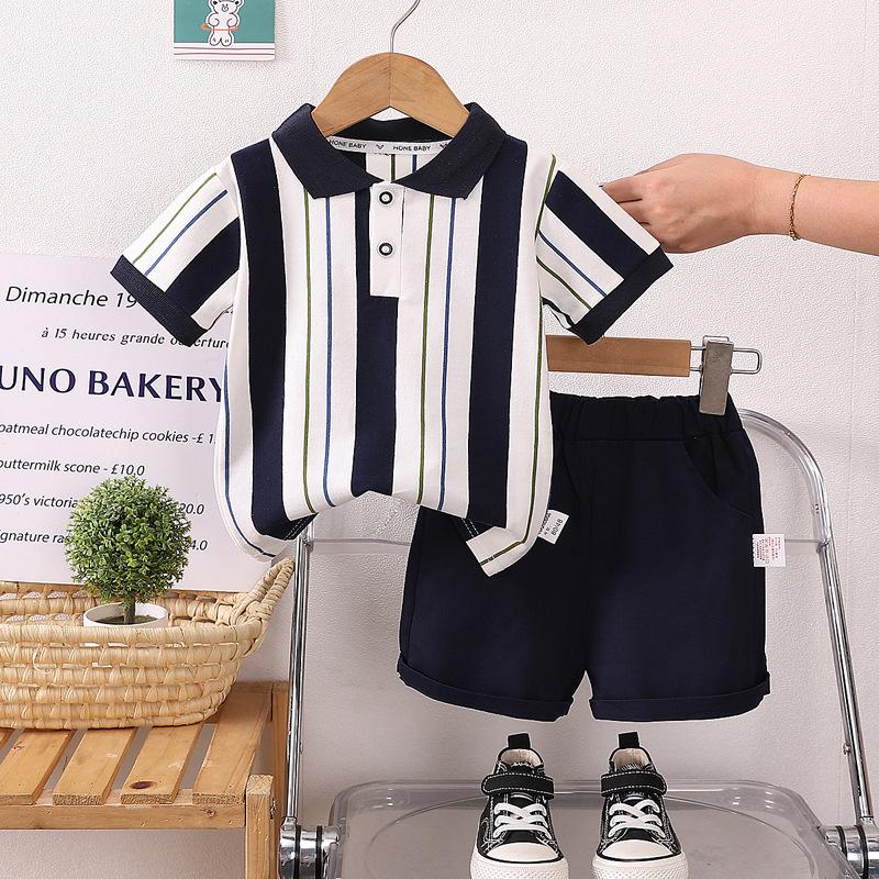 Summer Boys' Clothing Set Children's Striped Short Sleeve Top and Shorts Two-piece Set