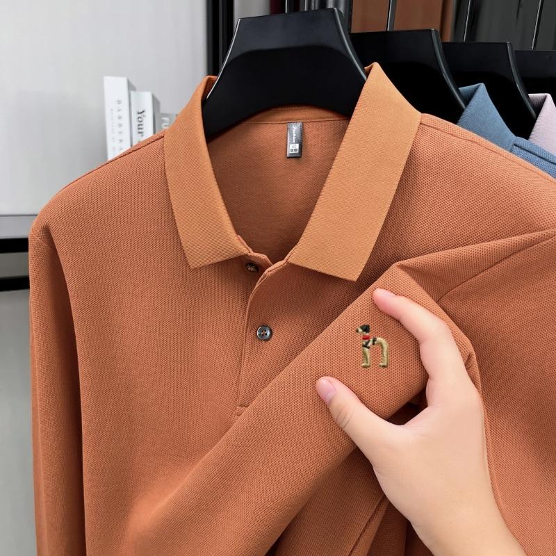 100% Ren Bomull Langermet Herre Poloskjorte Lett Luksusmerke Mote Tegneserie Valpebroderi Business Casual Ny T-skjorte