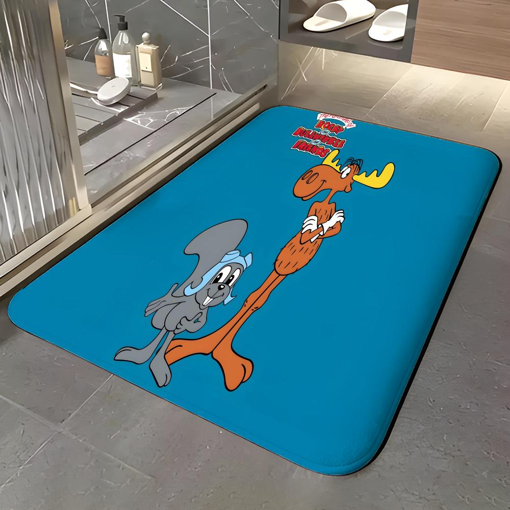 Cartoon r-Rocky & b-Bullwinkle Floor Mat Soft Flannel Entrance Door Mat Non Slip Absorbent Bathroom Bedroom Floor Rug