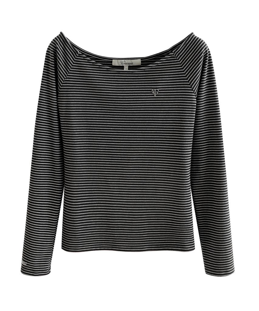 VIVACIOUS Se Stripe Boat-Neck Tee_5Colors