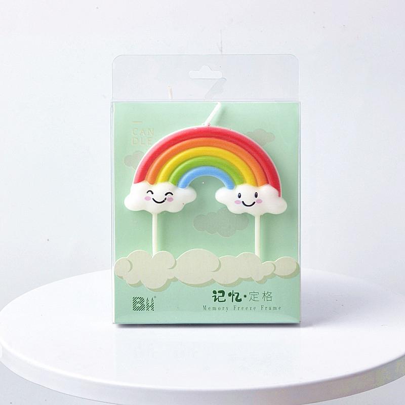 Rainbow Clouds Smiling Candles Children'S Cartoon Birthday Cake Dessert Decoration Wishing Candles