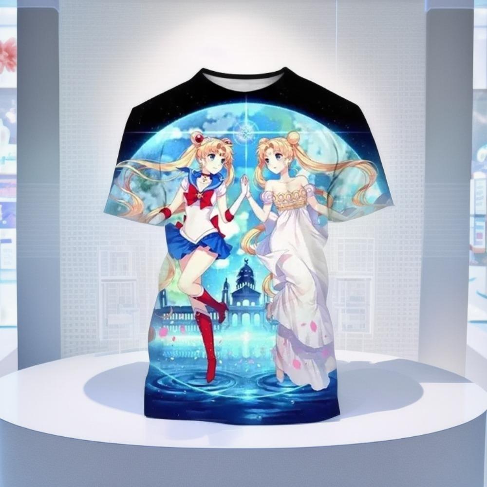 Neues Sailor Moon Anime 3D-Druck Mädchen Kurzarm T-Shirt Casual O-Ausschnitt Anime Sailor Moon Kind Unisex Kurzarm T-Shirts S