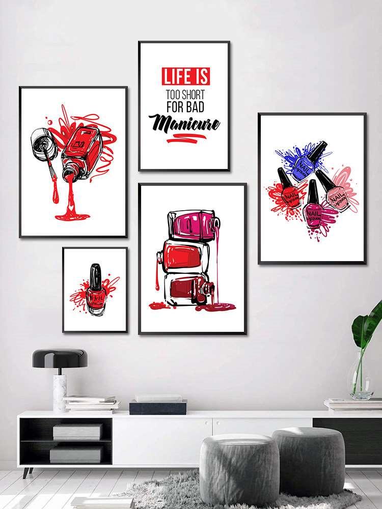 Manikyr Makeup Nagellack Art Pictures Modern Salong Väggaffischer och tryck Vackert mode Illustration Verktyg Dekor HD3162
