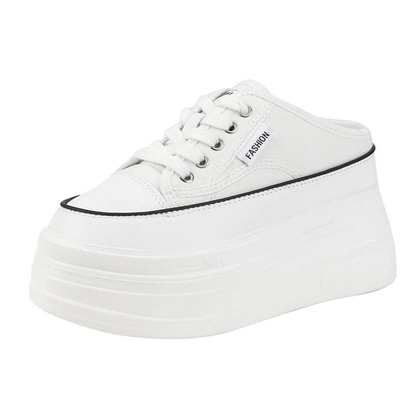 

Мода 2025 Новые джинсовые туфли-шлепанцы на платформе для женщин, массивные кроссовки на шнуровке, повседневные удобные дышащие осенние туфли с закрытым носком, Zapatillas De Mujer 34 белый