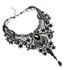 Fashion Vintage Gothic Choker Necklace Black Lace Beaded Collar Steampunk Style Layered Gemstone Pendant for Women Jewelry