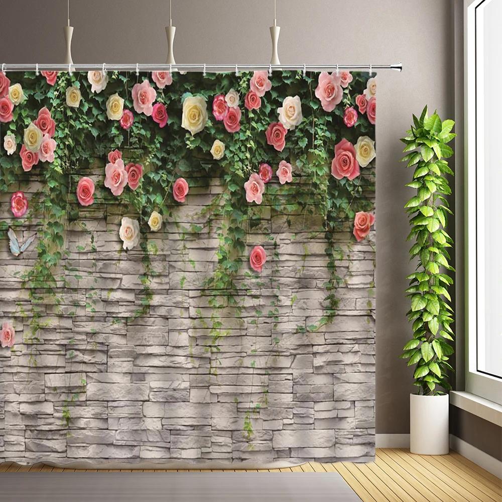 

Flowers Plant Vine Pattern Shower Curtains Waterproof Polyester Fabric Bathroom Decor Curtain Multi-Size Home Bath Screens W60H190(CM)-1 Pcs
