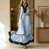 Women's Fashionable Color Round Neck 3/4 Sleeved Cotton Linen Casual Vacation Loose Long Dress