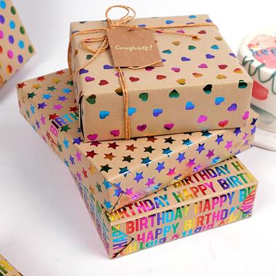 Valentine's Day DIY Gift Wrap: Kraft Paper with Seven-Color Hot Stamped Dots, Stripes, and Hearts.