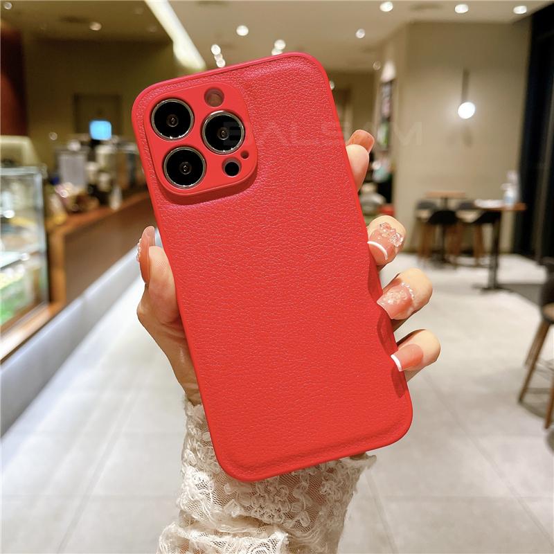 Korea Leather Texture Case For iPhone 15 14 13 12 Mini 11 Pro Max XS XR 8 7 Plus Plain Original Silicone Soft Shockproof Cover