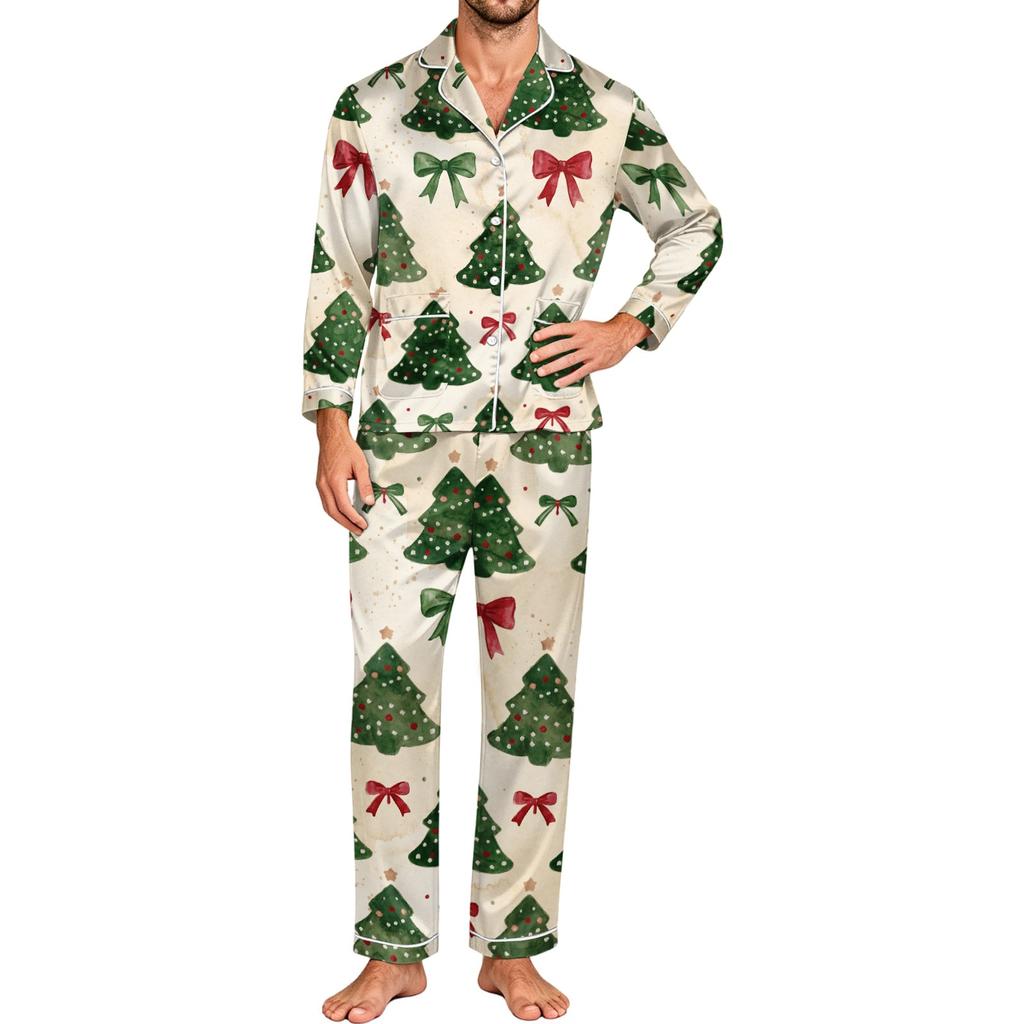Men's Long Sleeve Button Down Pajama Set with Pants, 2-Piece Loungewear Sleepwear