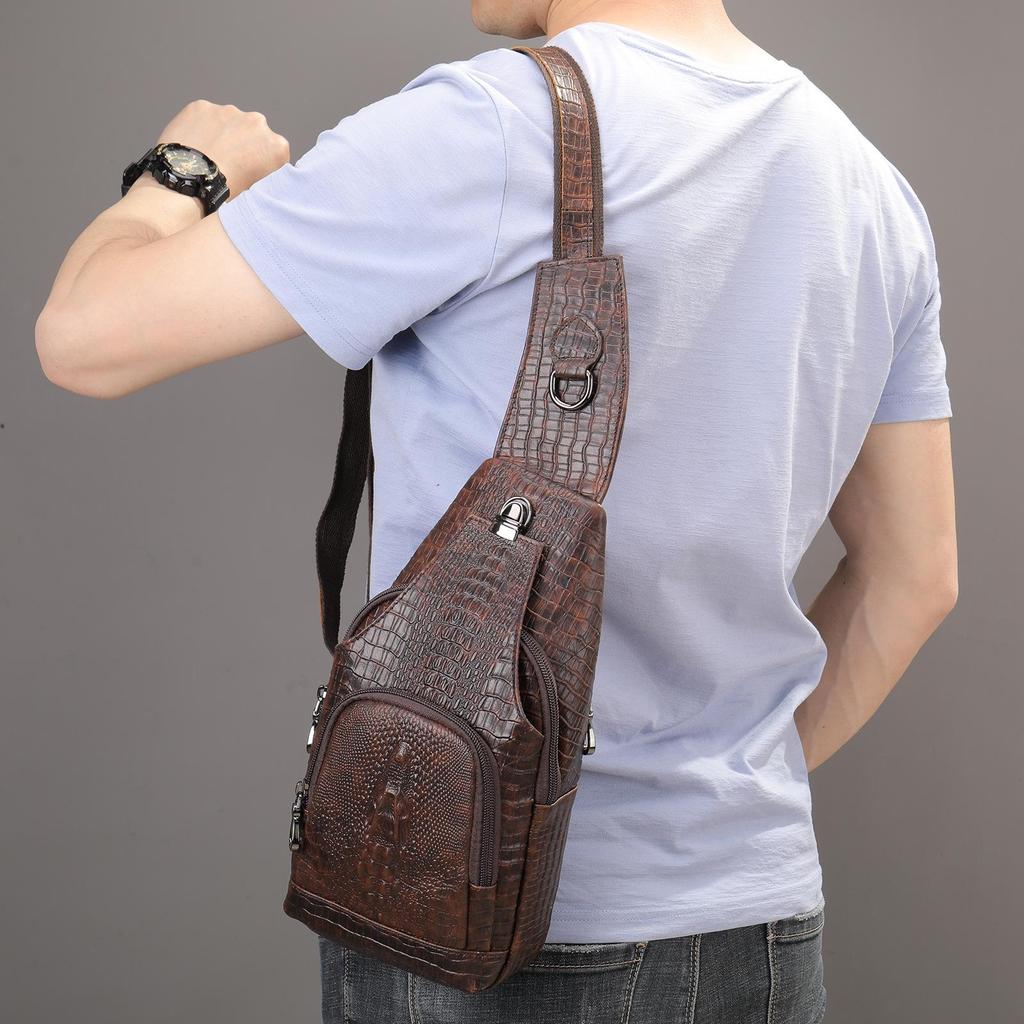 Men's Korean Style Crocodile Pattern Crossbody Chest Bag - Trendy and Sporty for Business Commute