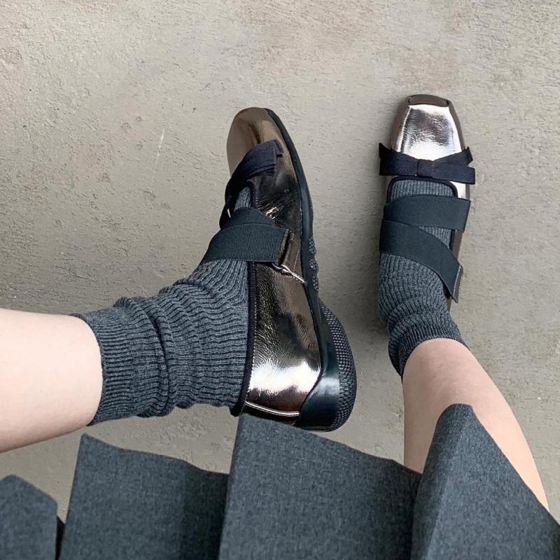 

Sheepskin version~ Bow leather ballet Mary Jane single shoes women s platform black small leather shoes 40