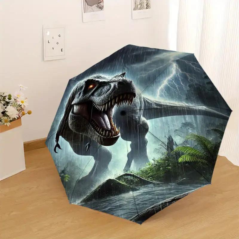 1pc Dinosaur Storm Pattern Design Small Travel Portable Windproof Umbrella, Fully Automatic Folding Umbrella, One-Button Auto
