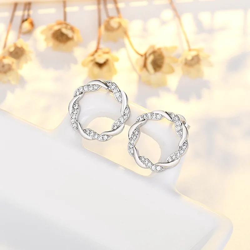 New Round Twine Stud Earring for Women Simple Temperament Hyperbole  Silver Needle Metal Interweave Ear  Gift