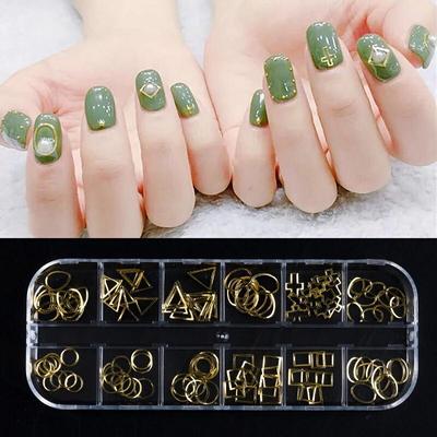 120Pieces 3D Nail Sticker Hollow Rivet Art Decoration DIY Geometric Metal Border Gold Round Square Design Accessories
