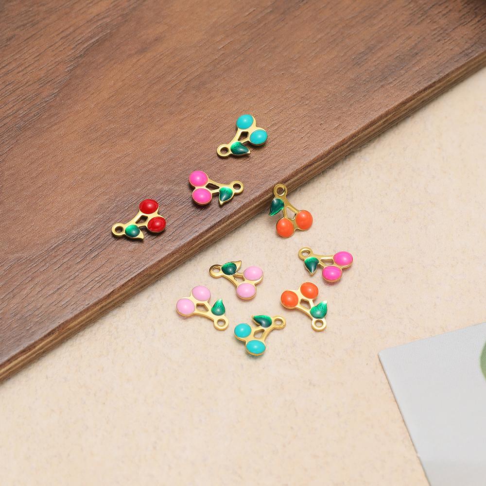 20Pcs Stainless Steel Small Enamel Cute Cherry Charms Jewelry for DIY Girls Necklace Women Pendant Bracelets Earrings Making